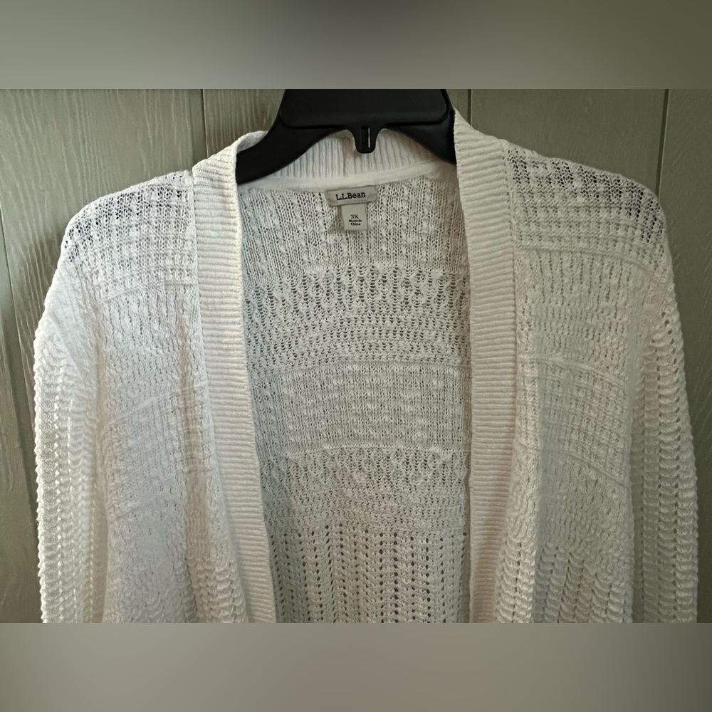 L.L. Bean White Open-Weave Lightweight Cardigan - Picture 2 of 4